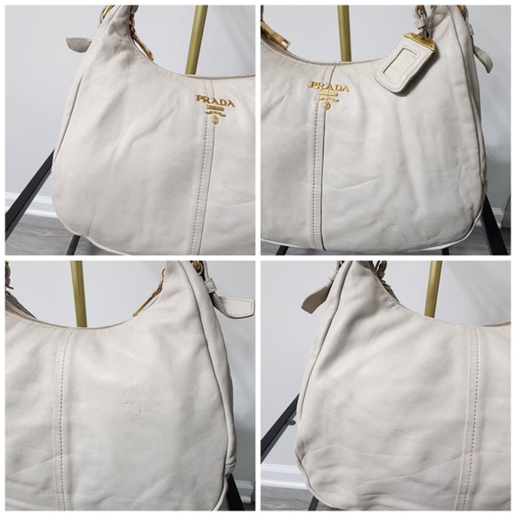 Authentic Prada Vitello Daino Leather Hobo Bag Off-White - Picture 11 of 14